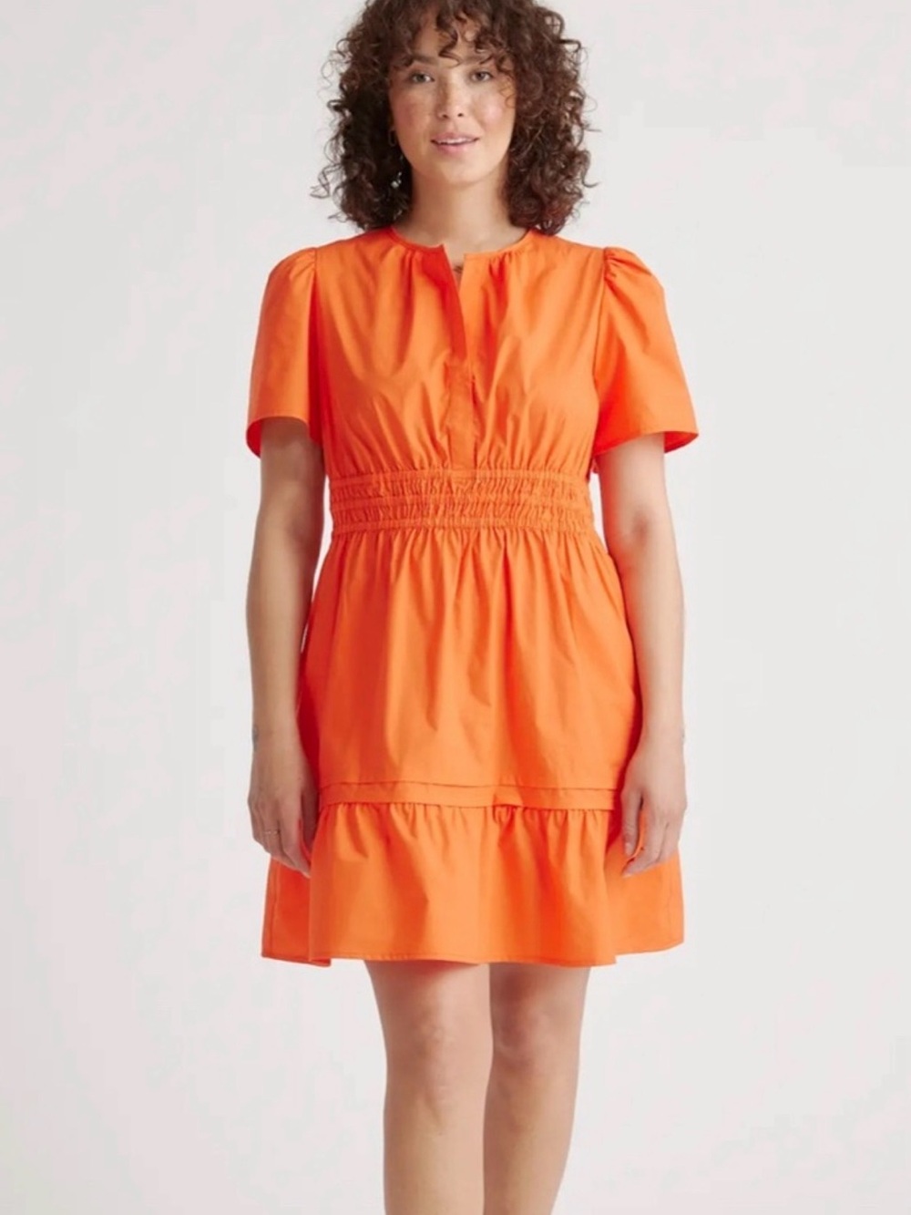 Quince Bright Orange Short-Sleeve Mini Dress